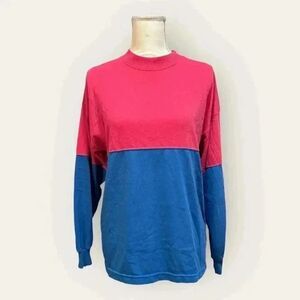 Elle Macpherson Vintage Colorblock Sweatshirt Pink Blue Mock Neck Oversized S